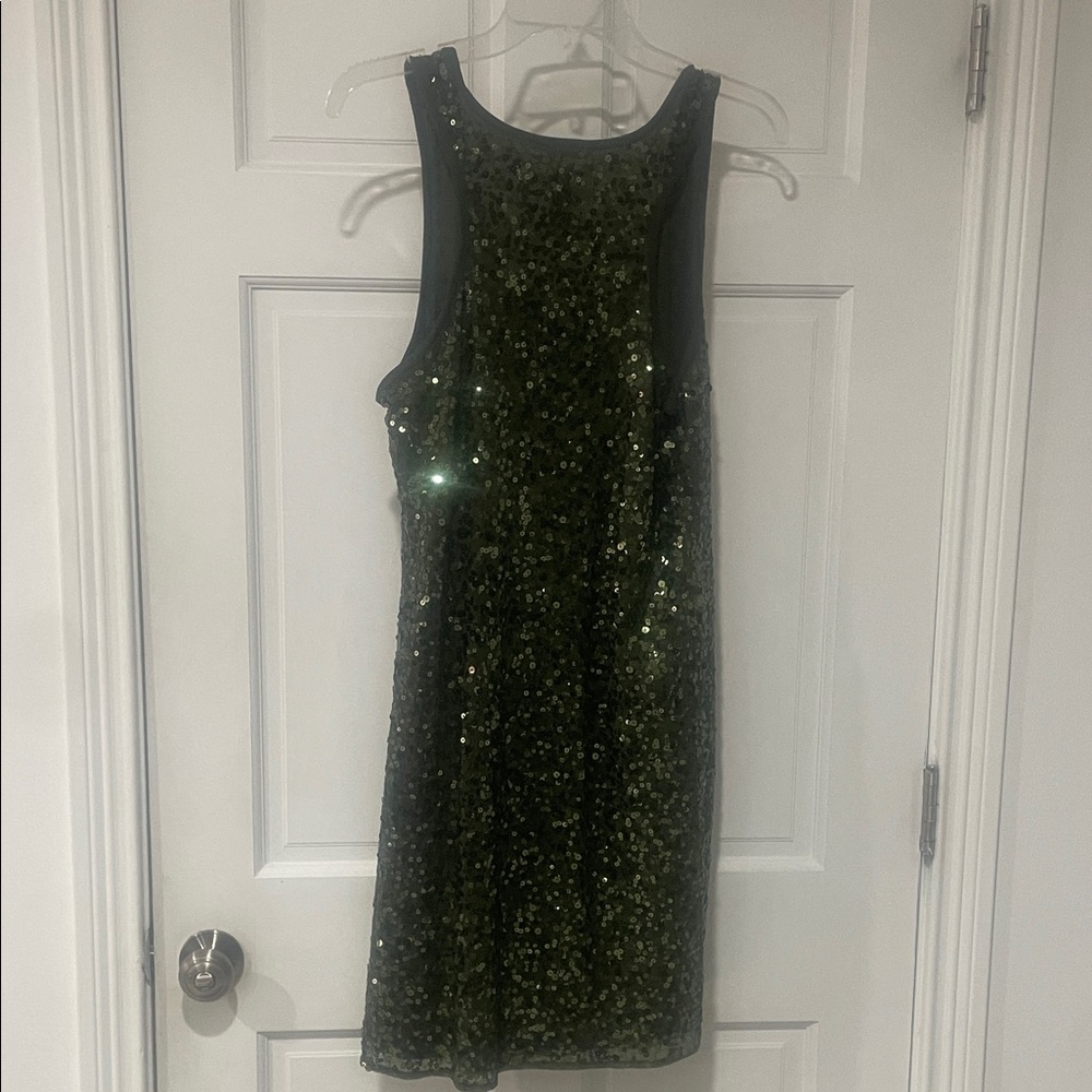 INC International Concepts Olive Green Sequin Scoop Neck Mini Dress - Picture 4 of 4
